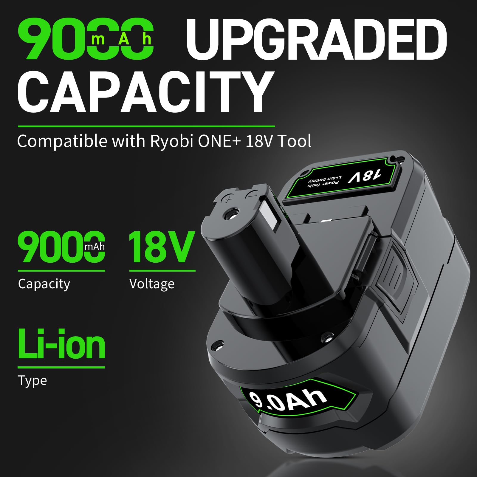 Bonadget Akumulator litowo-jonowy 9,0 Ah 18 V do Ryobi One Plus P102 P108 P189 P190 P197 P100 P107 do Ryobi Bezprzewodowy akumulator 18V