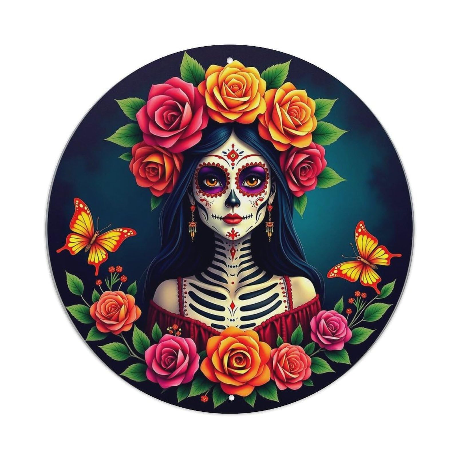 Day Of The Dead Art Vintage Round Tin Sign Retro Metal Wall Decor Metal Poster, Home Bar Garage Cafe Wall Art Decoration 8x8Inches