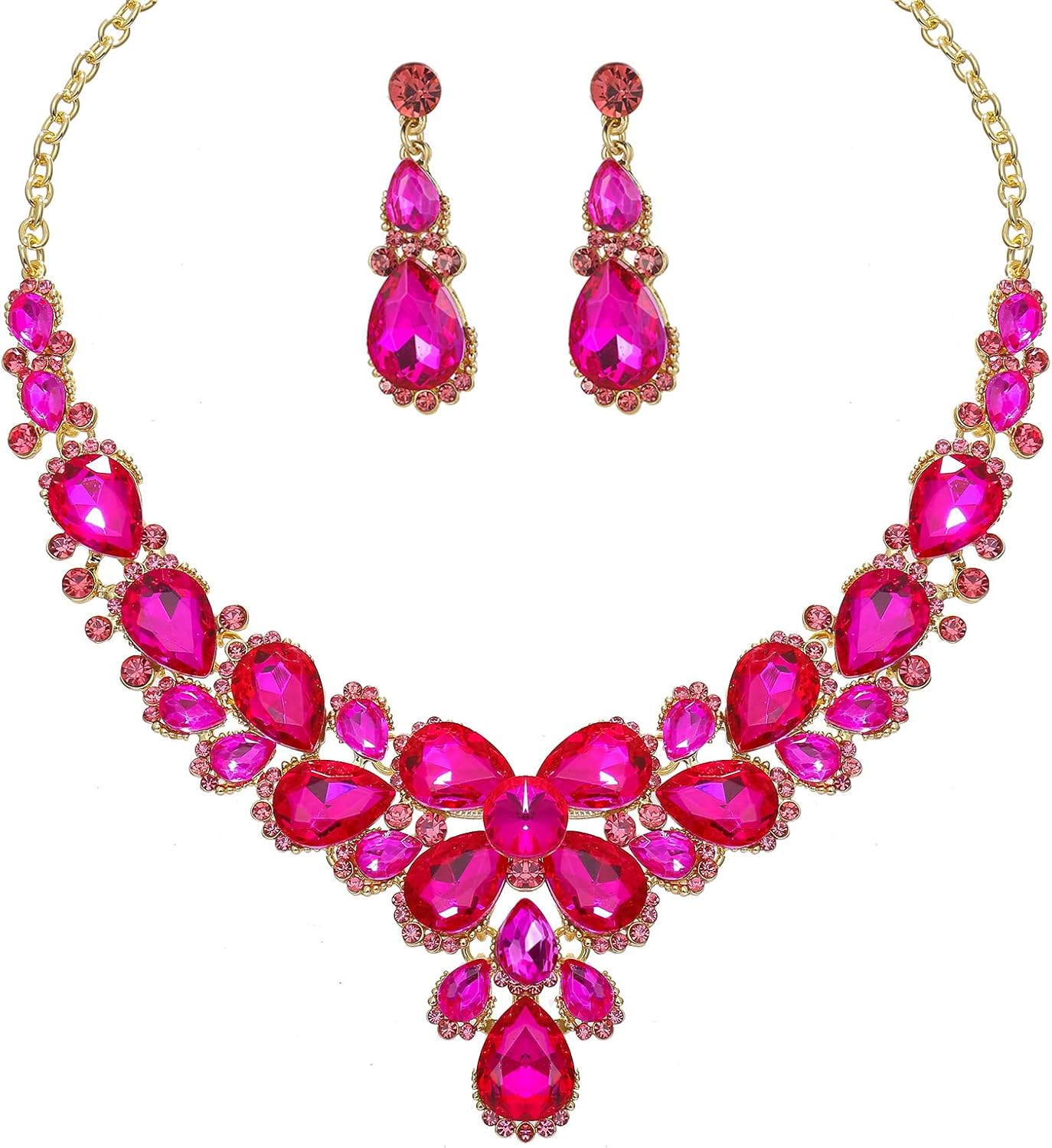 Enrwin Women's Wedding Jewelry Set - Austrian Crystal Teardrop Necklace & Dangle Earrings For Bridal, Party, Prom - View #2