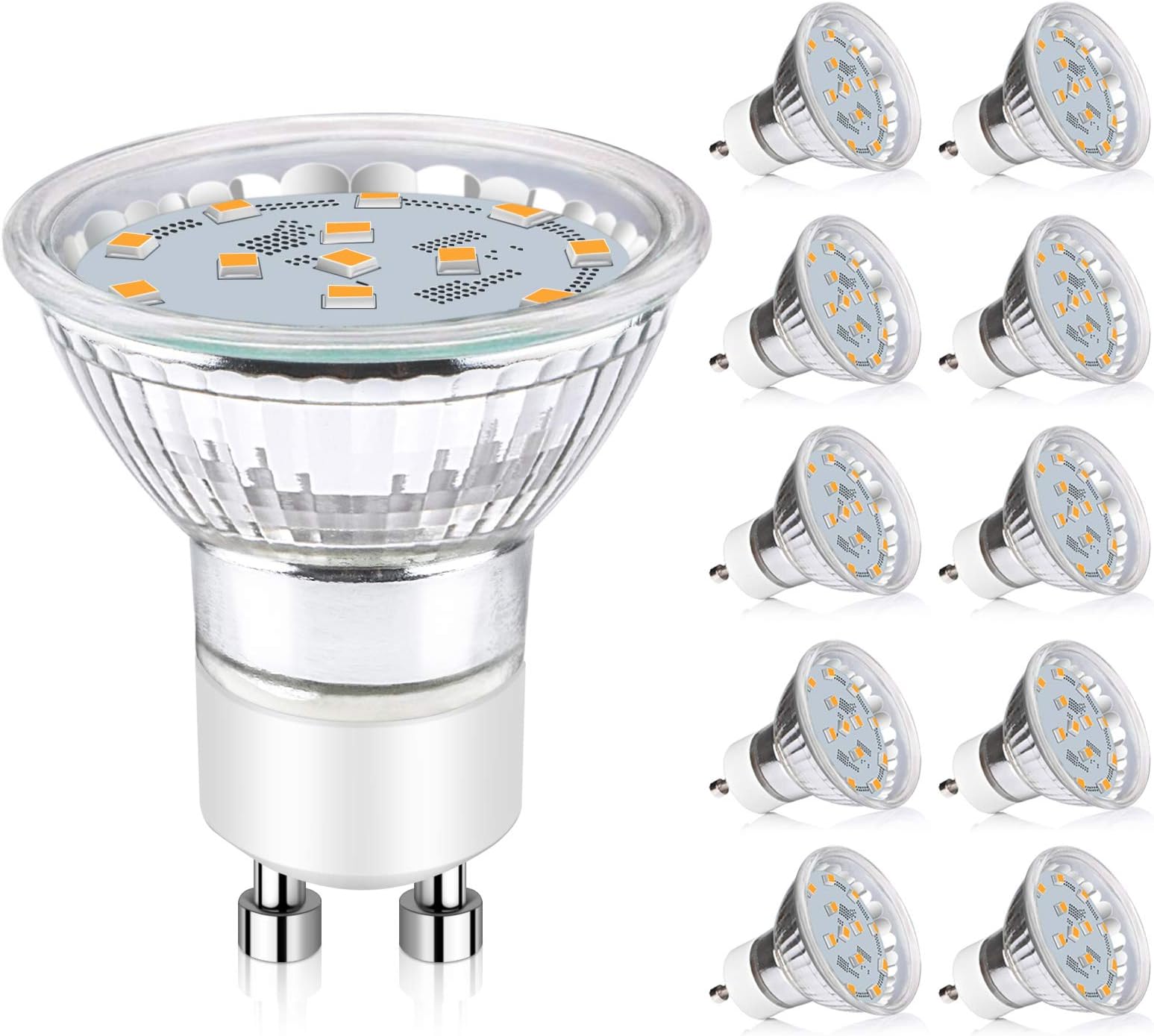 Ascher GU10 LED Light Bulbs, 50W Halogen Bulbs Equivalent, 4W, 400 Lumens, Non-Dimmable, 2700K Warm White, 120° Beam Angle, LED Bulbs for Recessed Track Lighting, GU10 Base, Pack of 10