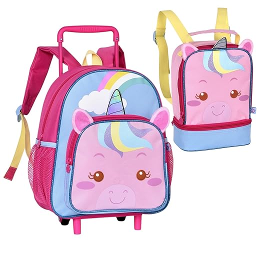 Kit Mochila Rodinha 13" Lancheira T�rmica 9" Pets Unic�rnio Clio Pets (Rosa)