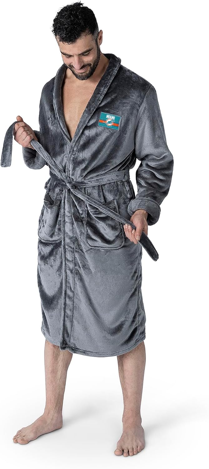 Northwest NFL Miami Dolphins Silk Touch Bath Robe, Large/X-Large, Rollout Charcoal