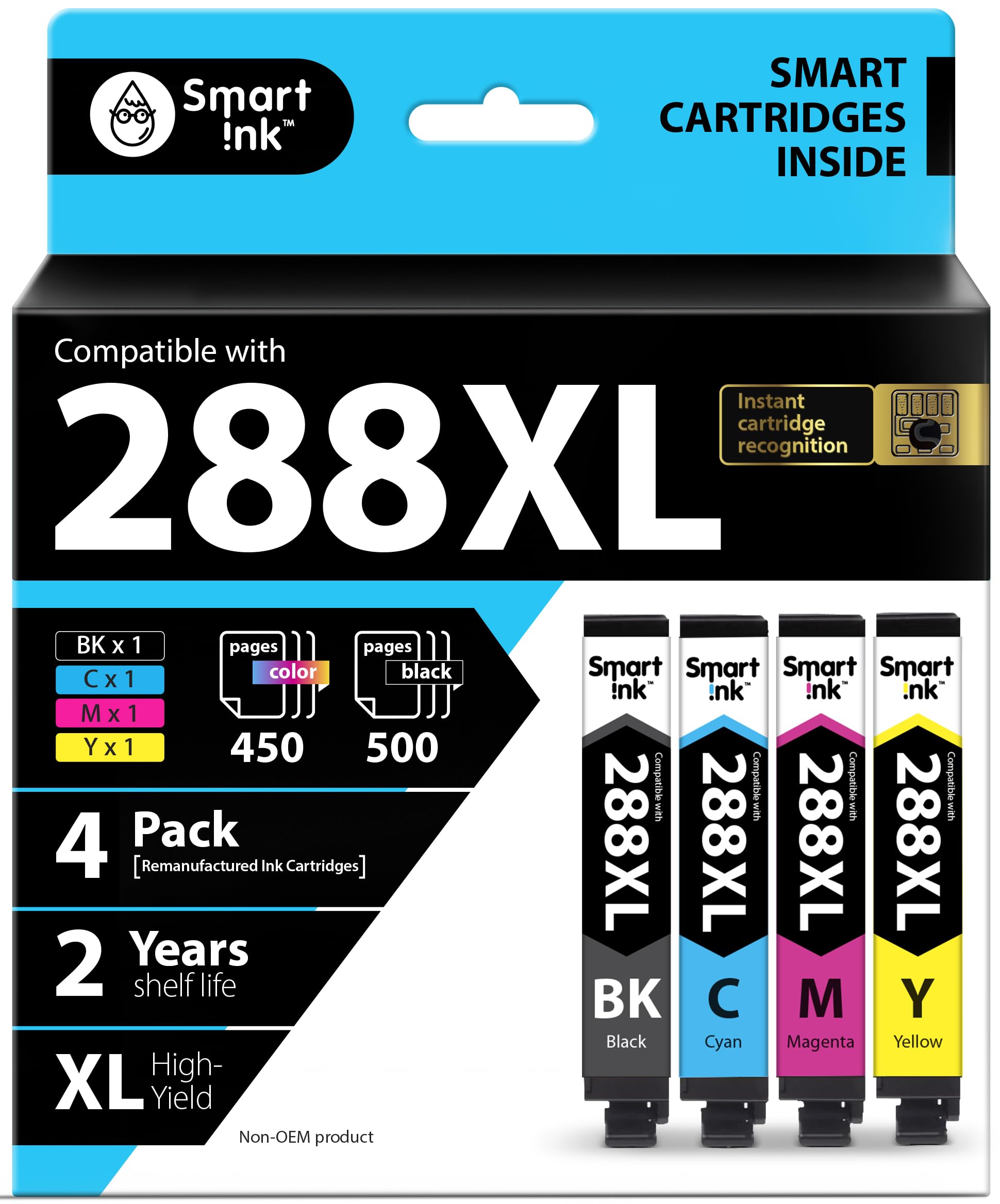 Smart Ink - Cartuccia d'inchiostro rigenerata di ricambio per Epson T288 288XL 288 XL (nero & C/M/Y 4 Combo Pack) da utilizzare con Expression Home XP-330 XP-430 XP-434 XP-446 XP-440 XP-340