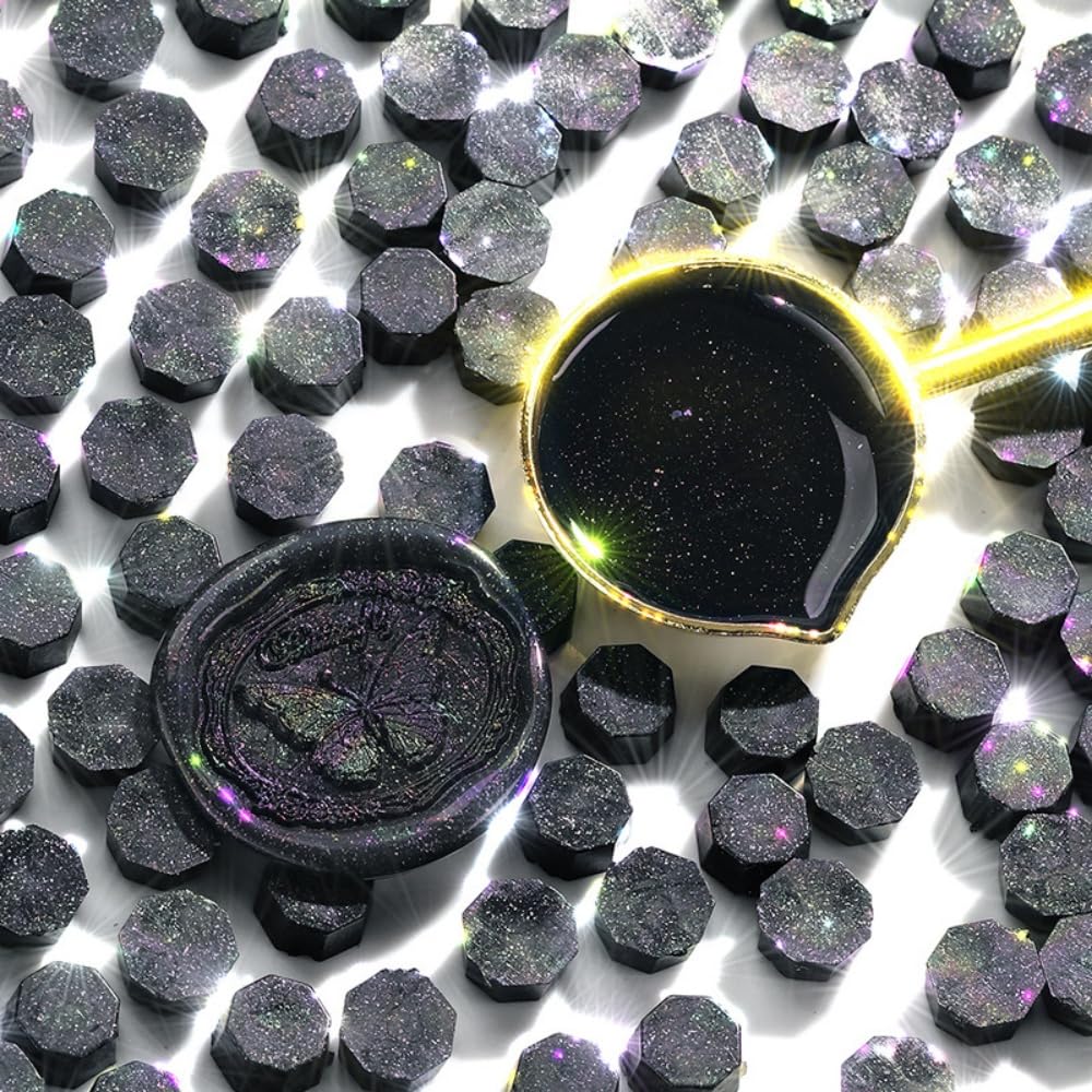 300pcs Shimmery Black Wax Seal Beads,Refilling Octagon Sealing Beads for Wax Seal Stamp Great for Wedding Invitations, Christmas Cards, Envelopes, Letter Decor