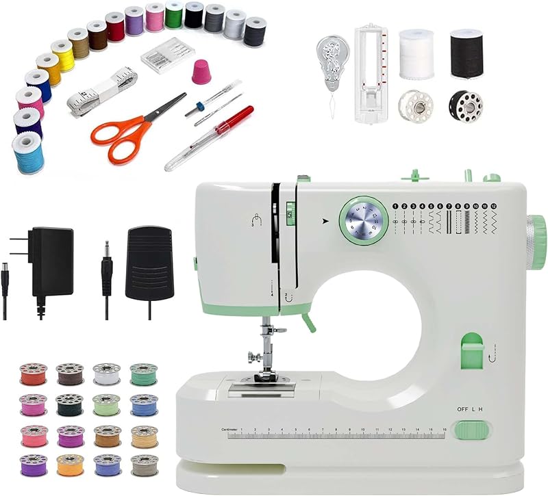 Pequeña máquina de coser para principiantes, kit de costura portátil para telas ligeras