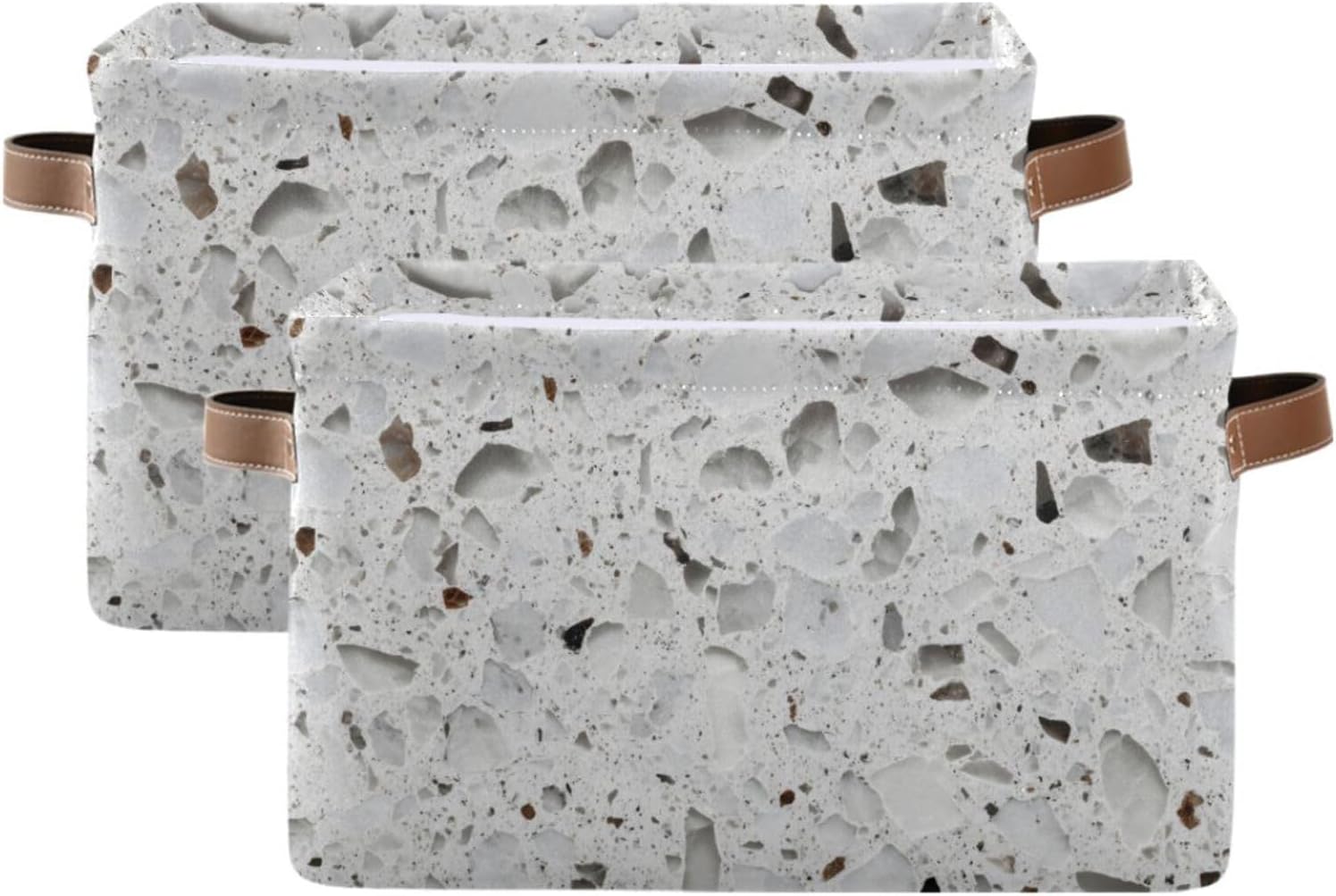 OTVEE Canvas Bins for Closet Shelves Organizing White Marble Quartz Print Storage Basket Baby Clothes Organizers Storage Box Nursery Bins Gift Baskets 2 Pack