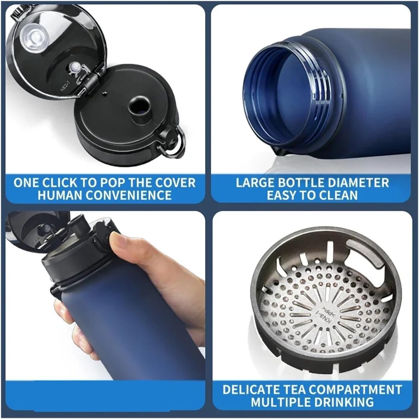 500ml/1000ml Sports Water Bottle Shaker, Leakproof Portable Drinkware for Outdoor Travel and Fitness(650ML,Blue)