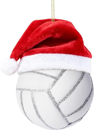 Joiedomi Mini adorno de cristal de voleibol de Navidad, adornos de bola deportiva soplada, decoración pequeña de voleibol para colgar en el árbol,