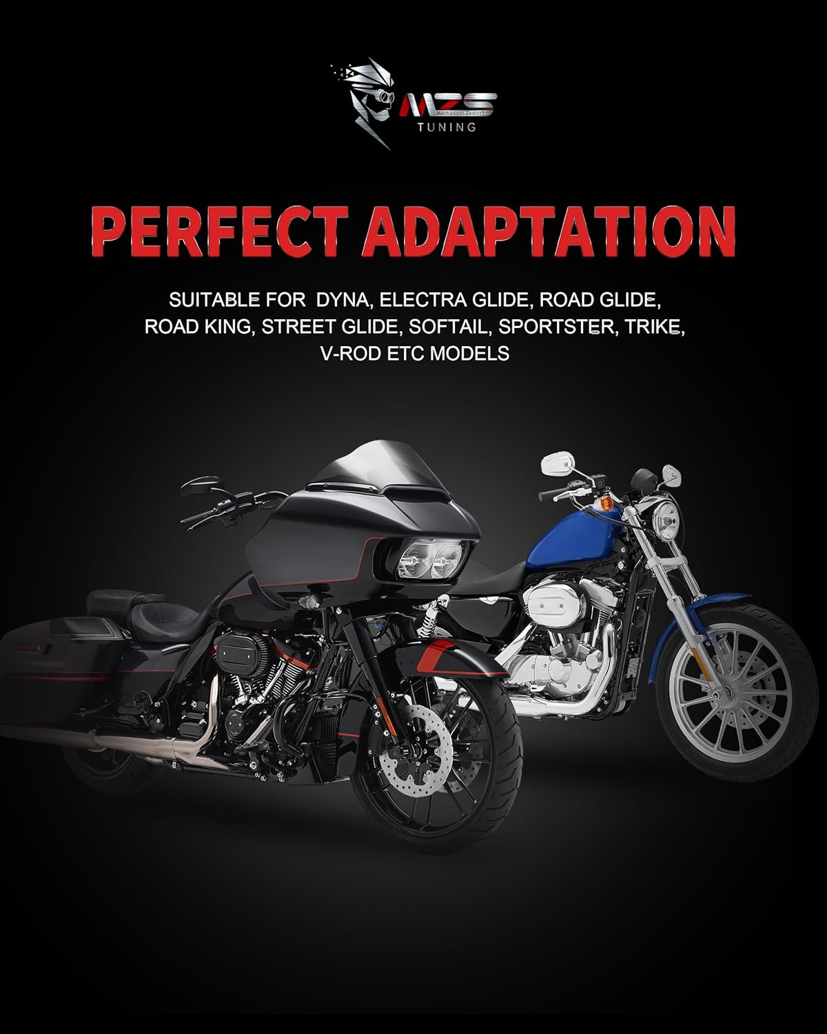 MZS Motorcycle Foot Pegs, Male Wide Footpegs, MX Chopper Bobber Style Rider Passenger Pedal Black Compatible with Sportster Softail Dyna Vrod Fat Boy Bob Iron Electra Street Glide Road King
