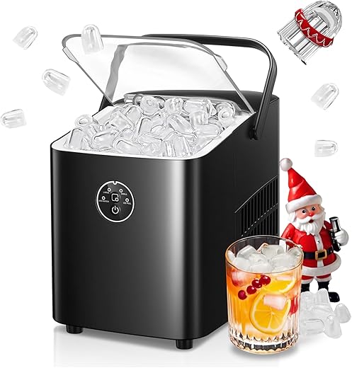 FOHERE Ice Maker Machine Countertop, 14KG in 24H, Ice Ready in 5 Mins, 2 Bullet Ice Sizes, Portable Ice Cube Maker with Handle, Ice Machine with Self-Cleaning, Ice Scoop&Basket, Home/Kitchen/Office/RV