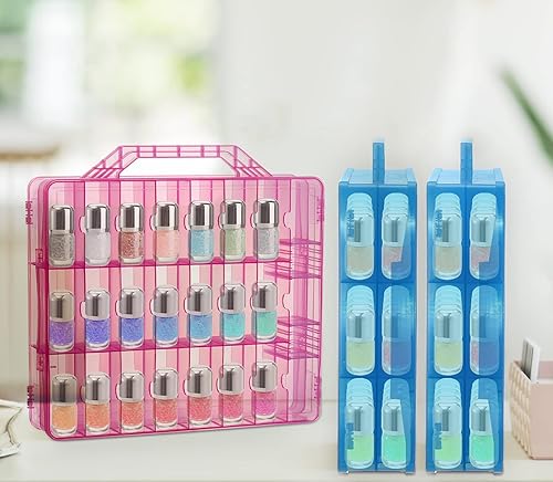 Miniatura 8 de Foraineam Paquete de 2 organizadores de esmalte de uñas de doble cara, caja de soporte de herramientas de uñas transparente, estuche portátil