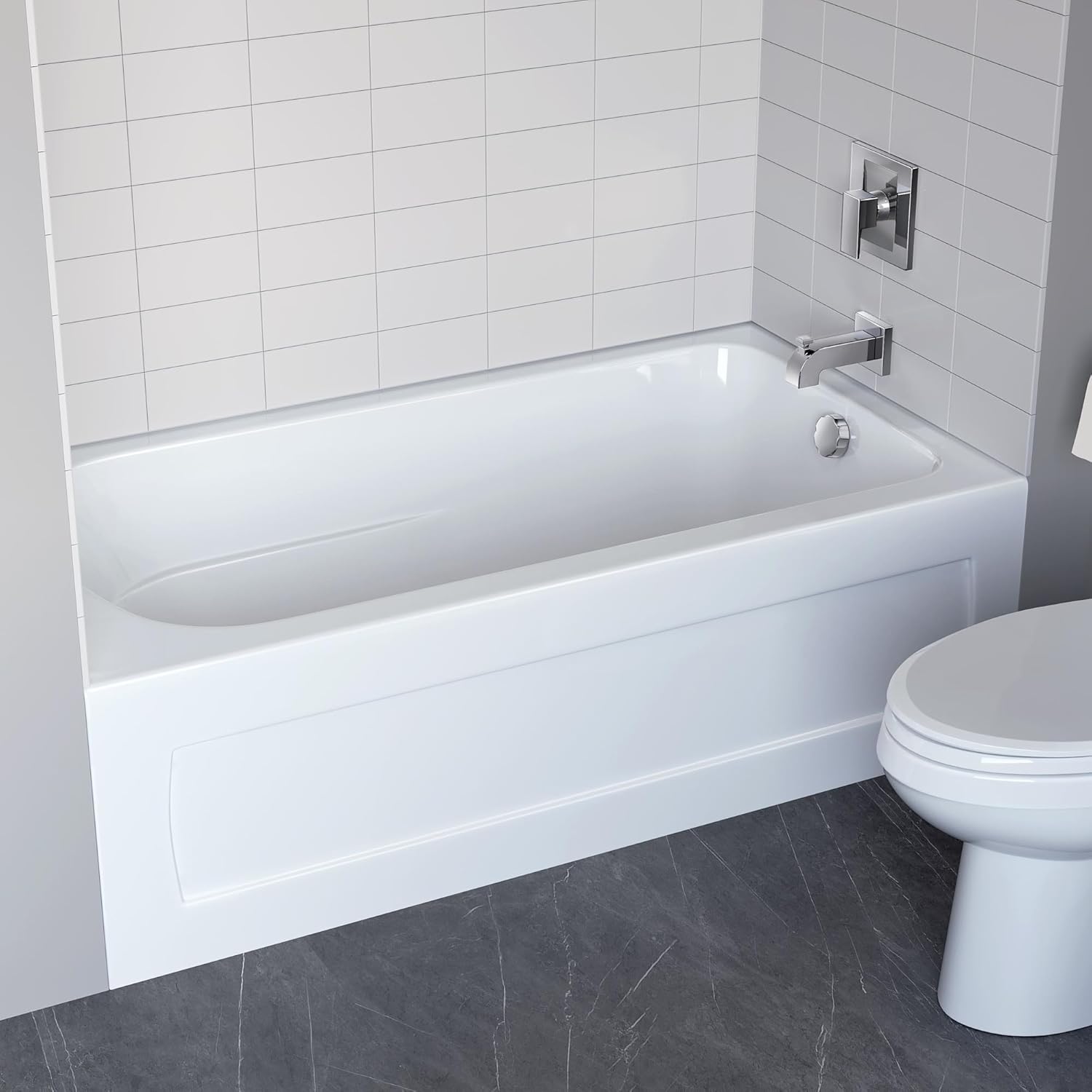 PROFLO PFS6036RSKN Hillsboro 60" Three Wall Alcove Acrylic Soaking Tub with Right Drain - White