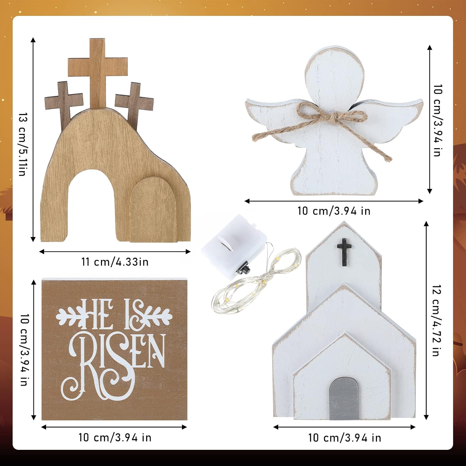 Glenmal 4 Pcs Easter Tiered Tray Decor He is Risen Religious Wooden Sign image 3