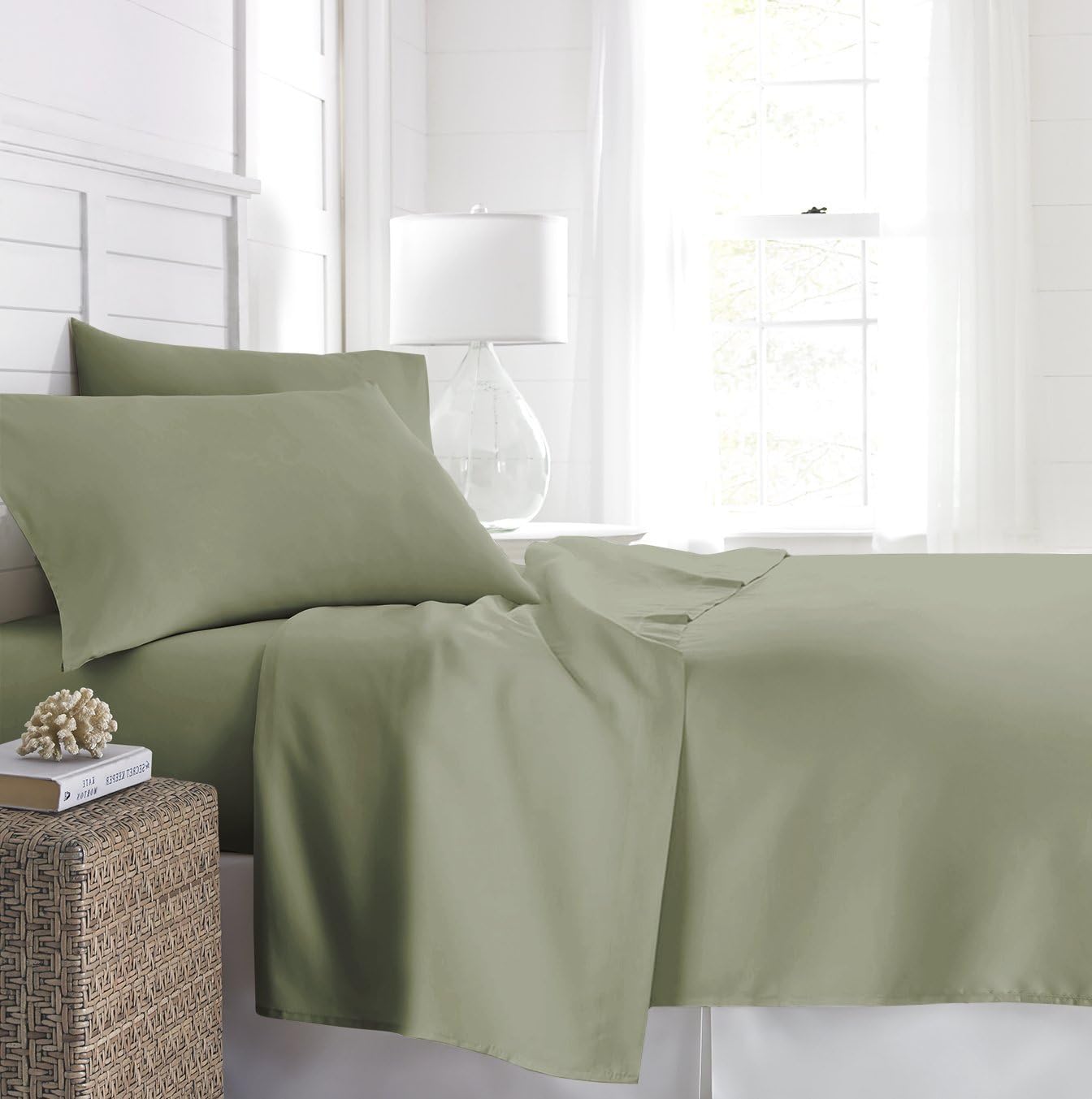 Beckham Hotel Collection 1500 Series Luxury Soft Brushed Microfiber Bed Sheet Set Deep Pocket - Full - Olive