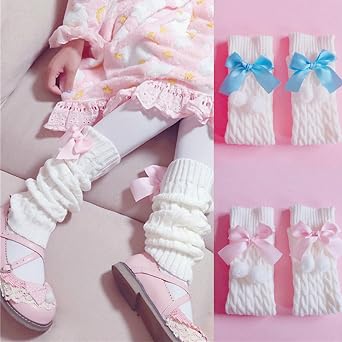 Kawaii Leg Warmers with Bows, Ribbed Knitted Streetwear