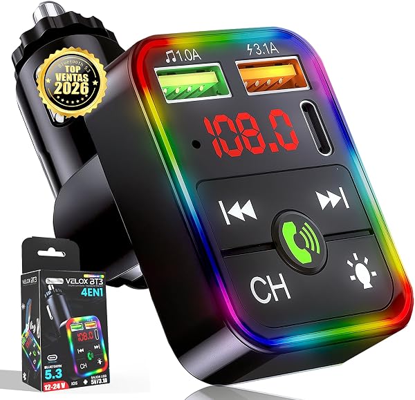 | UTENSILIFY® Transmisor FM Bluetooth Coche Premium | Bluetooth Coche + Cargador Ultra RÁPIDO | Manos Libres | Cargador Carga Rapida|Accesorios Auto | MP3 Reproductor | Bluetooth 5.3 - 1