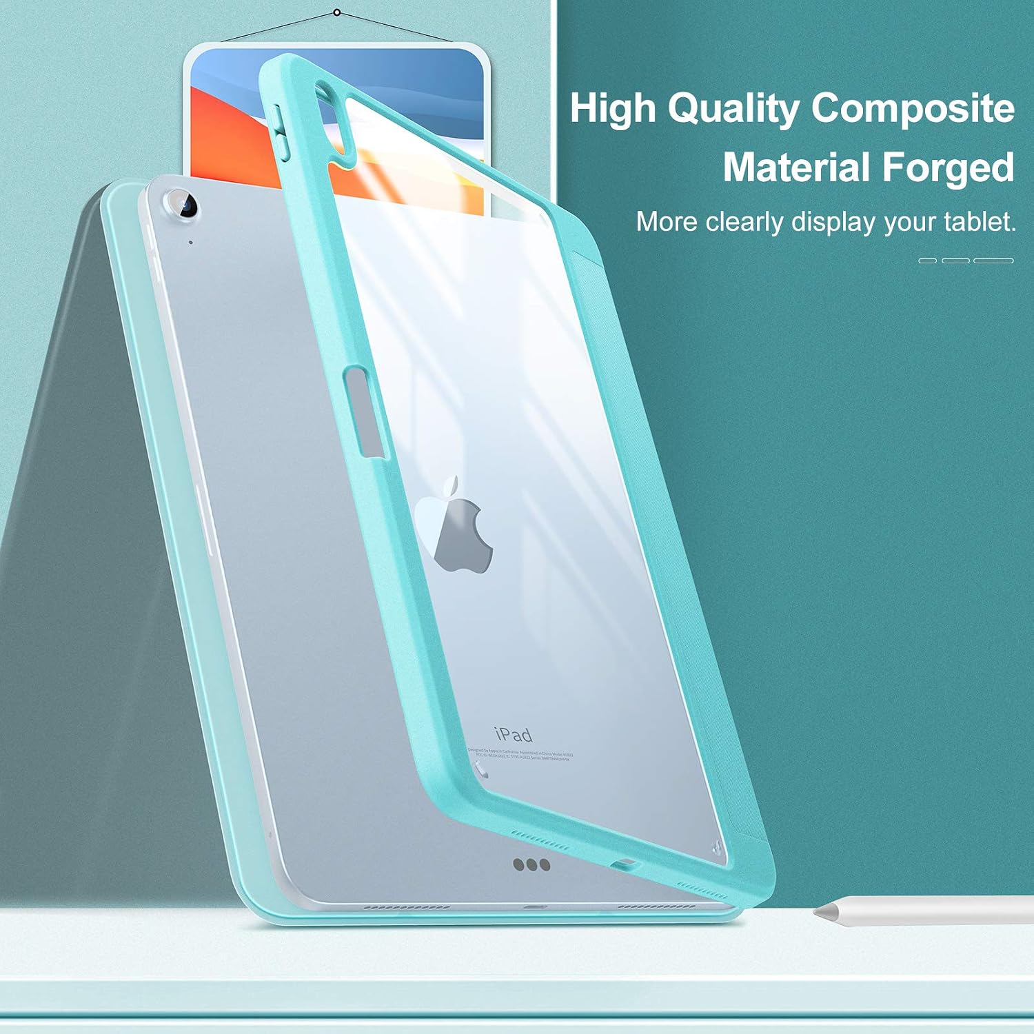 INFILAND Compatible with iPad Air 4 2020 Case with Pencil Holder, Shockproof Case with Clear Transparent Back Fit iPad Air 4 10.9 inch 2020 [Support 2nd Gen Apple Pencil Wireless Charging] Sky Blue