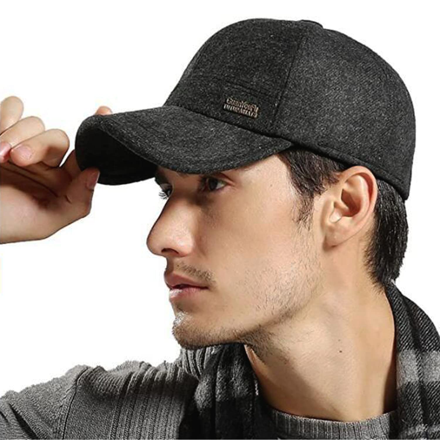 Gorra de béisbol con orejeras tweed for invierno, gorro lana for hombre, térmico, grueso y cálido