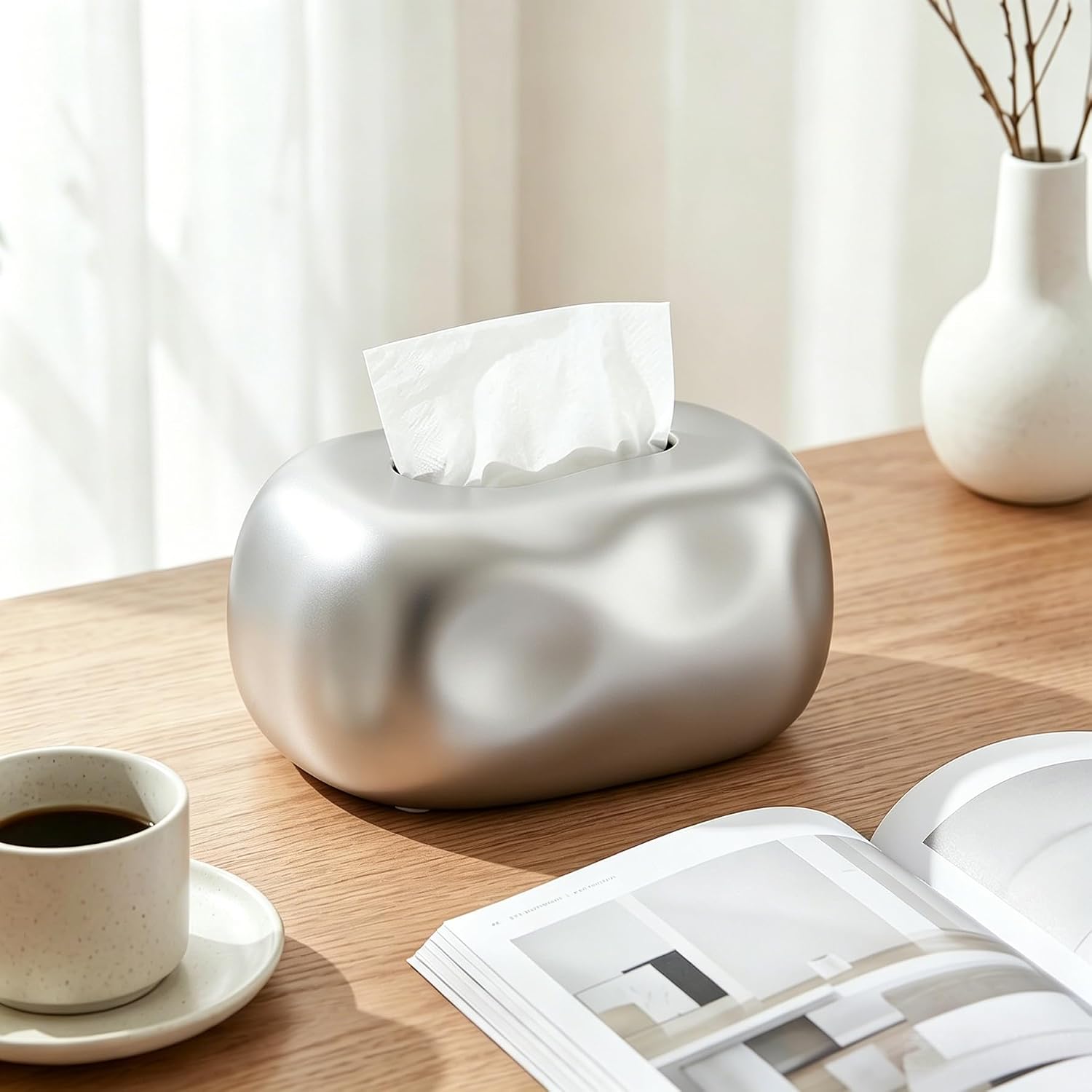 Decorative Tissue Box Cover Ceramic Modern Tissue Box Holder Facial Napkin Holder Tissue Box Dispenser for Bathroom Vanity, Living Room, Bedroom Dresser, Night Stand, Kitchen Countertop Office Desk