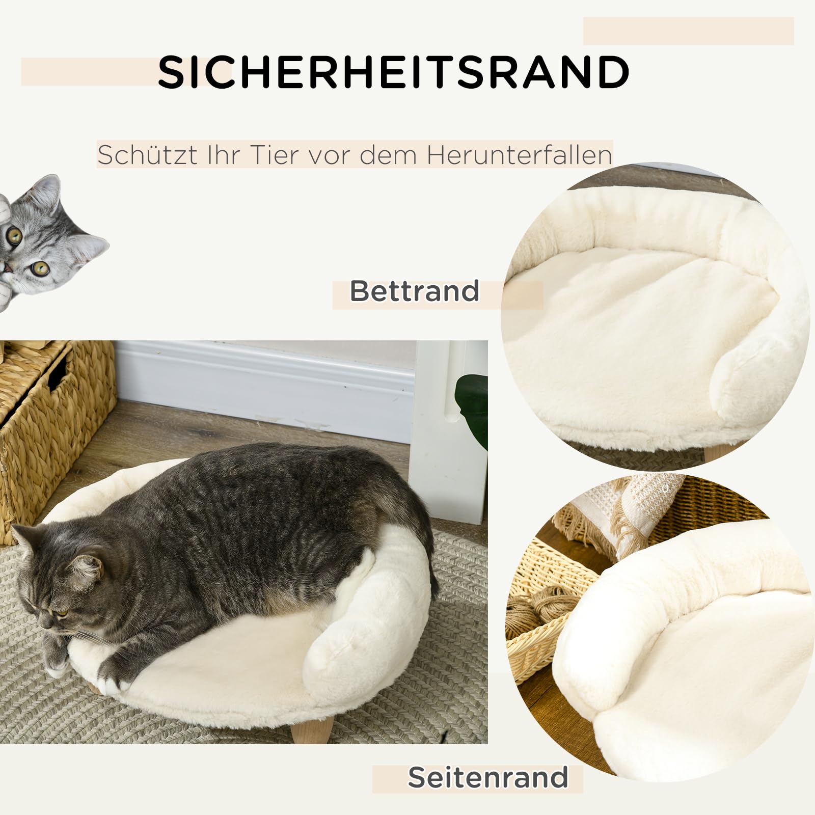 PawHut Katzensofa Hundesofa aus Plüsch Hundebett mit Rückenlehne, Holzbeine, Hundecouch mit weicher Polsterung für Katzen miniaturhunde Hunde 47 x 40 x 20 cm Cremeweiß