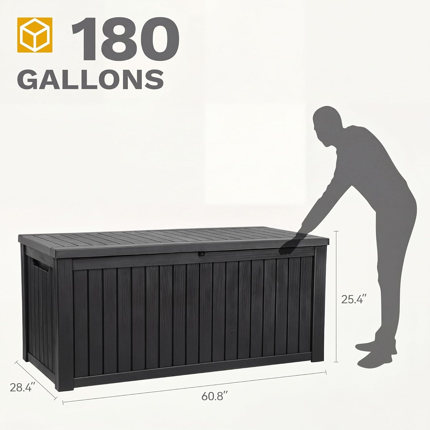 DWVO 180 Gallon XL Deck Box with Divider & Lockable Lid, Waterproof Resin Outdoor Storage for Patio, Garden, Poolside, Cushions, Supplies & Sports Gear, Black