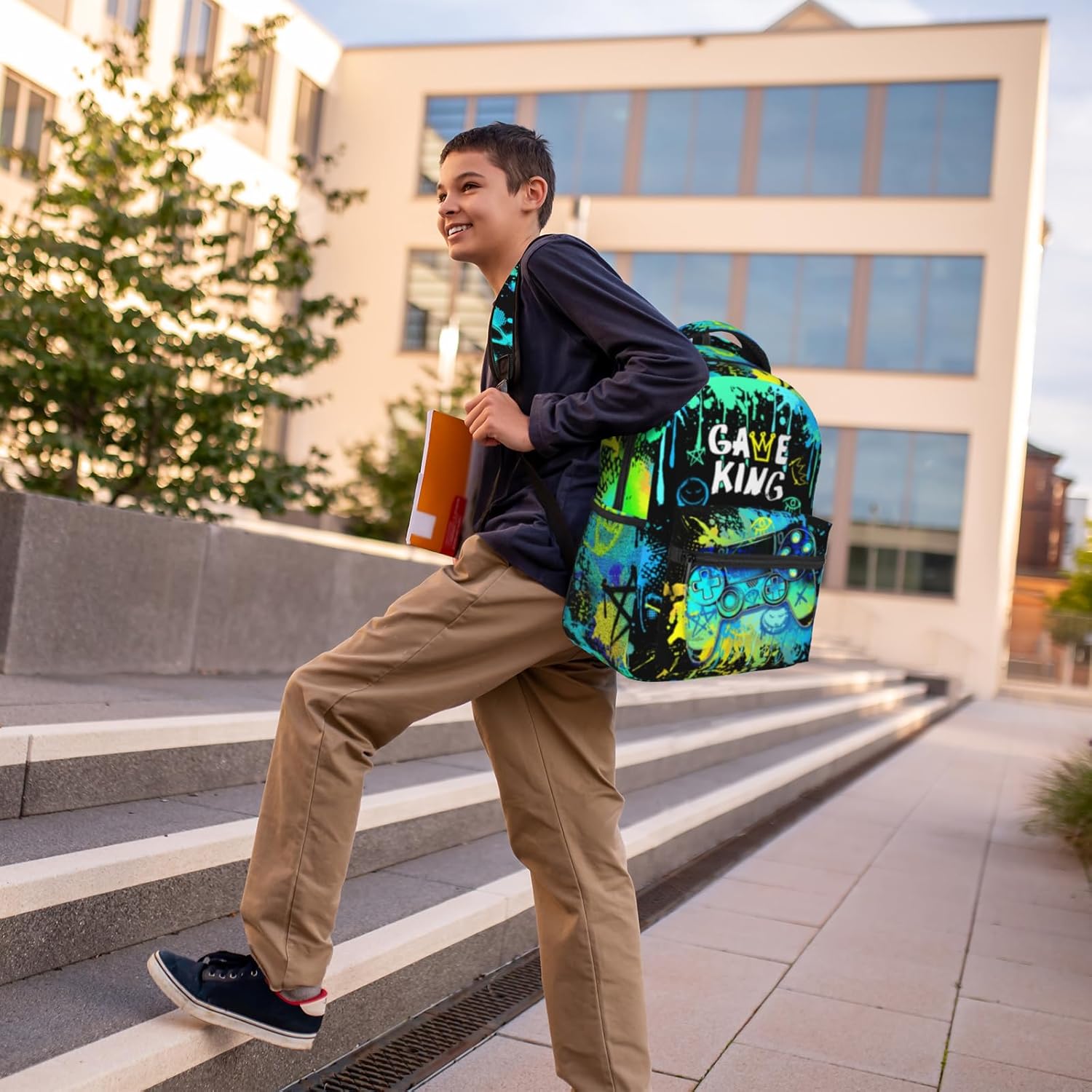 School Backpack for Boys Splash Gamer Boys Backpack for Kids Children Elementary Middle School Video Game Bookbag Backpacks for 6-18 Waterproof Lightweight 17 Inches Travel Back Pack - Image 6