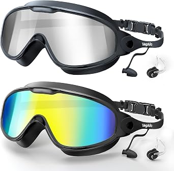 VegoVia Adult Swim Goggles 2 Pack, Anti-Fog 180 Wide View UV Protection Pool Swimming Goggles for Adult Youth Men Women