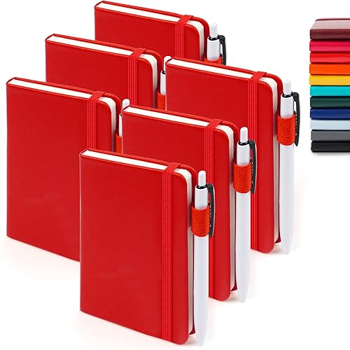 feela Paquete de 6 mini cuadernos de bolsillo a granel, pequeños blocs de notas de notas de tapa dura con rayas universitarias con soporte para
