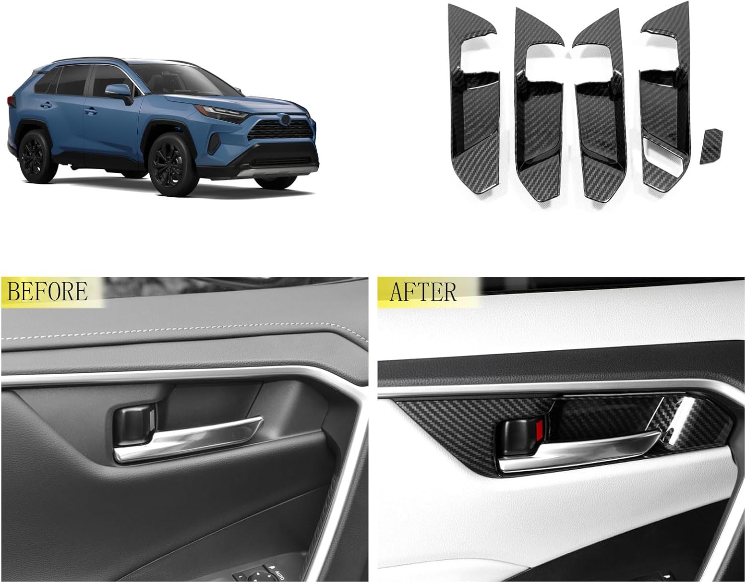 Interior Door Handle Bowl Cover Compatible with Toyota Rav4 2024 2023 2022 2021 2020 2019 Inner Door Pull Handles Bowl Cover Inner Door Trim Car Accessories ABS 5PCS(Carbon Fiber Style)