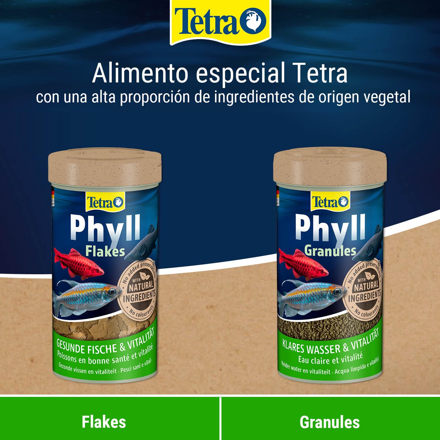 Tetra Phyll Flakes Alimento vegetal para peces ornamentales, 10 L | Ingredientes vegetales | Forma de escamas | El cubo de 10 L