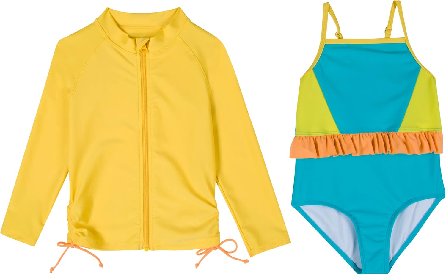 SwimZip Girls' Long Sleeve Rash Guard & 1-Piece Swimsuit - UPF 50 Sun Protection