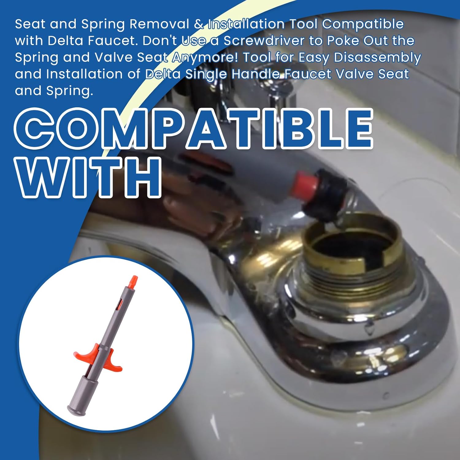 Seat and Spring Removal & Installation Tool Compatible with Delta Faucet (Tool for Easy Disassembly and Installation of Delta Single Handle Faucet Valve Seat and Spring)
