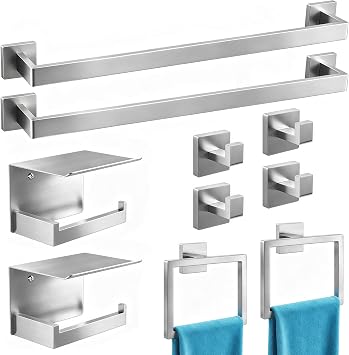 STWWO 10-Piece Bathroom Accessories Hardware Set Brushed Nickel