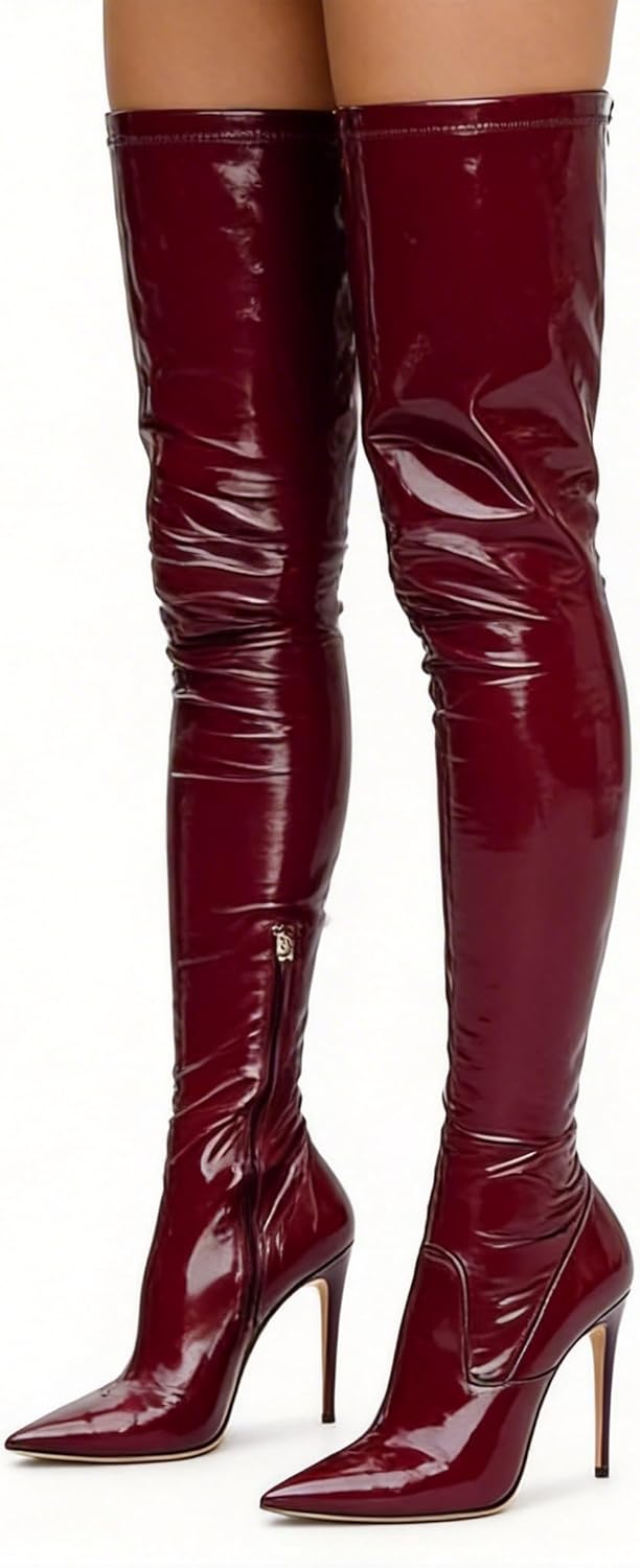 Thigh high boots Stretch boots high heel Stiletto heels Chunky heel Over the knee boots Black snakeskin side zipper shoes