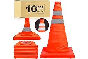 [10 Pack] 18 Inch Collapsible Traffic Safety Cones - Parking Cones