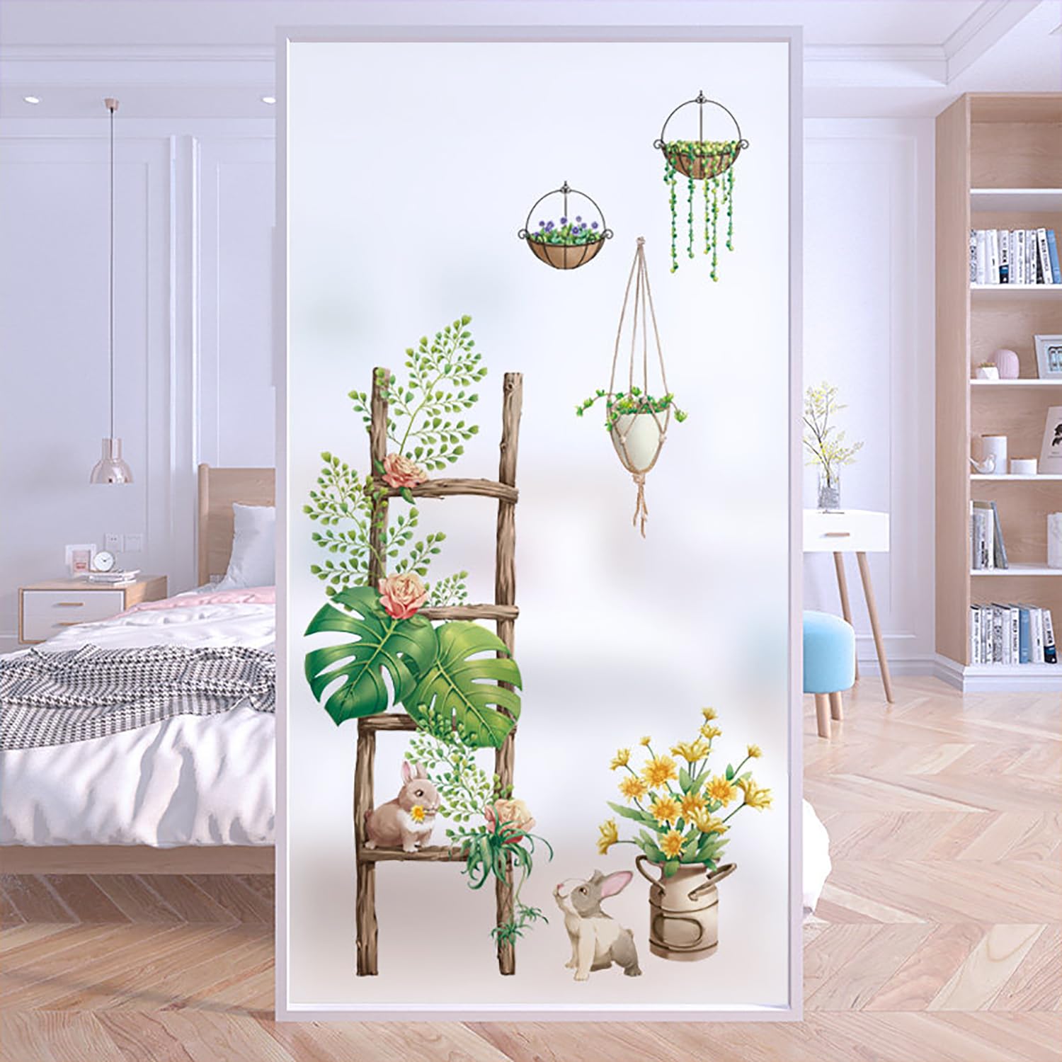 XQKXHZ Peel and Stick Window Film,Static Cling Stained Glass Decorative Window Film Opaque Privacy Non-Adhesive Reusable Frosted Glass Stickers for Bathroom,Kitchen,Office (Green Plants),J,80x200cm