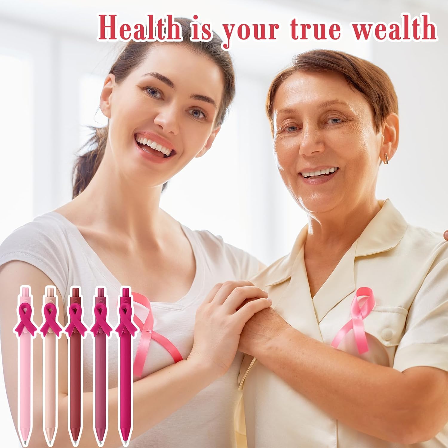 TecUnite 200 Pcs Breast Cancer Awareness Pens Pink Ribbon Ballpoint Pen Pink Pen Cancer Awareness Items Accessories Black Ink Fall Party Favors for Women Men Gift Office Supplies