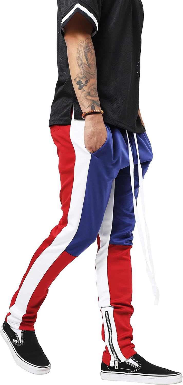 Mens Track Pants Three Tone (X-Large, tp0555_Royal Blue/Red) - Image 3