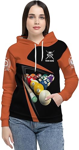 Miniatura 5 de Personalizar la novedad de billar sudadera con capucha impresión de manga larga con gráfico de billar naranja temática en ella para jugador