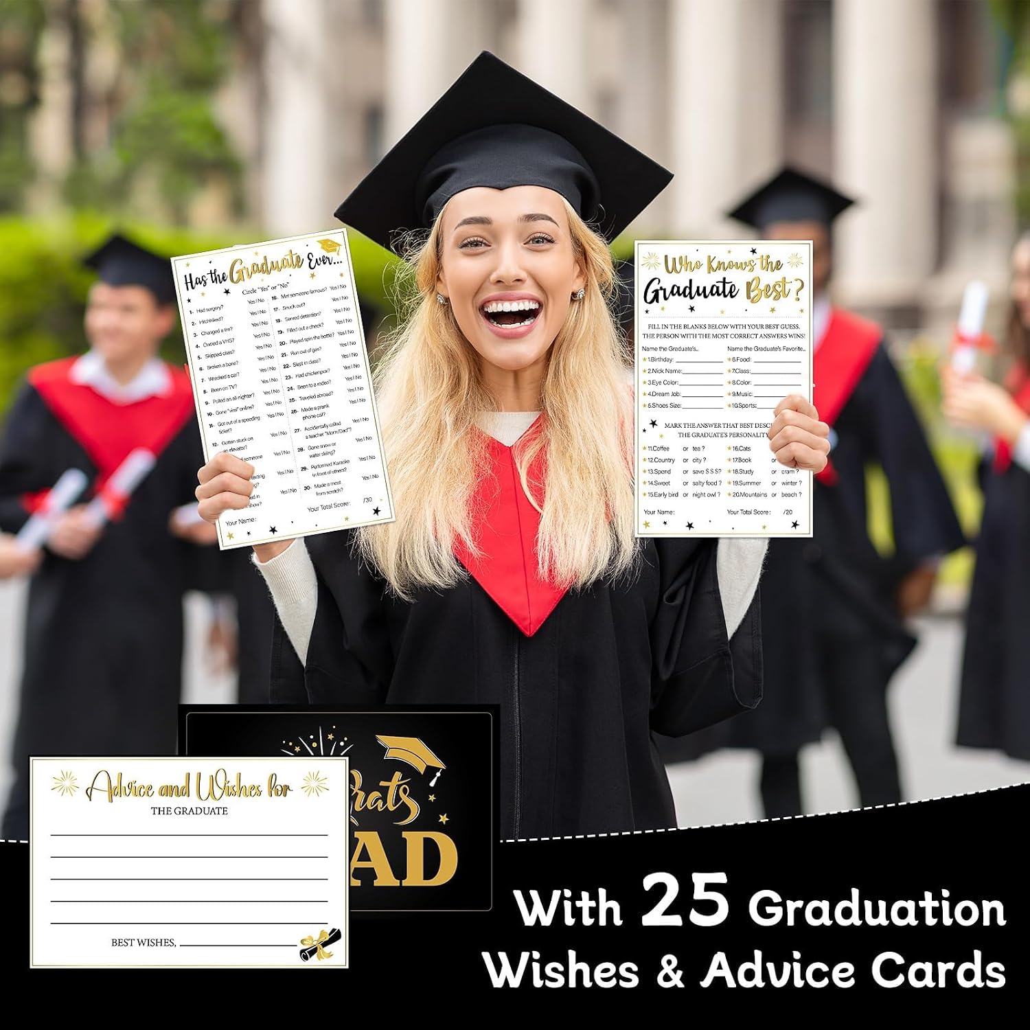 75Pcs 2026 Graduation Party Game Cards Grad Wishes & Advice Cards Who Knows The Graduate Best Cards Has The Grad Ever Game Cards Grad Season Celebration Party Decors Supplies for College High School image 5