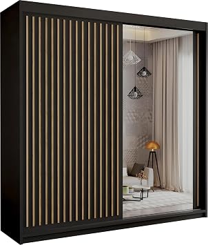 SLIDING WARDROBE 4U Modern Burg Free Standing Large Sliding Wardrobe For Bedroom in 150cm,203cm & 250cm with White,Black,Grey & Oak Colors Black, 150cm