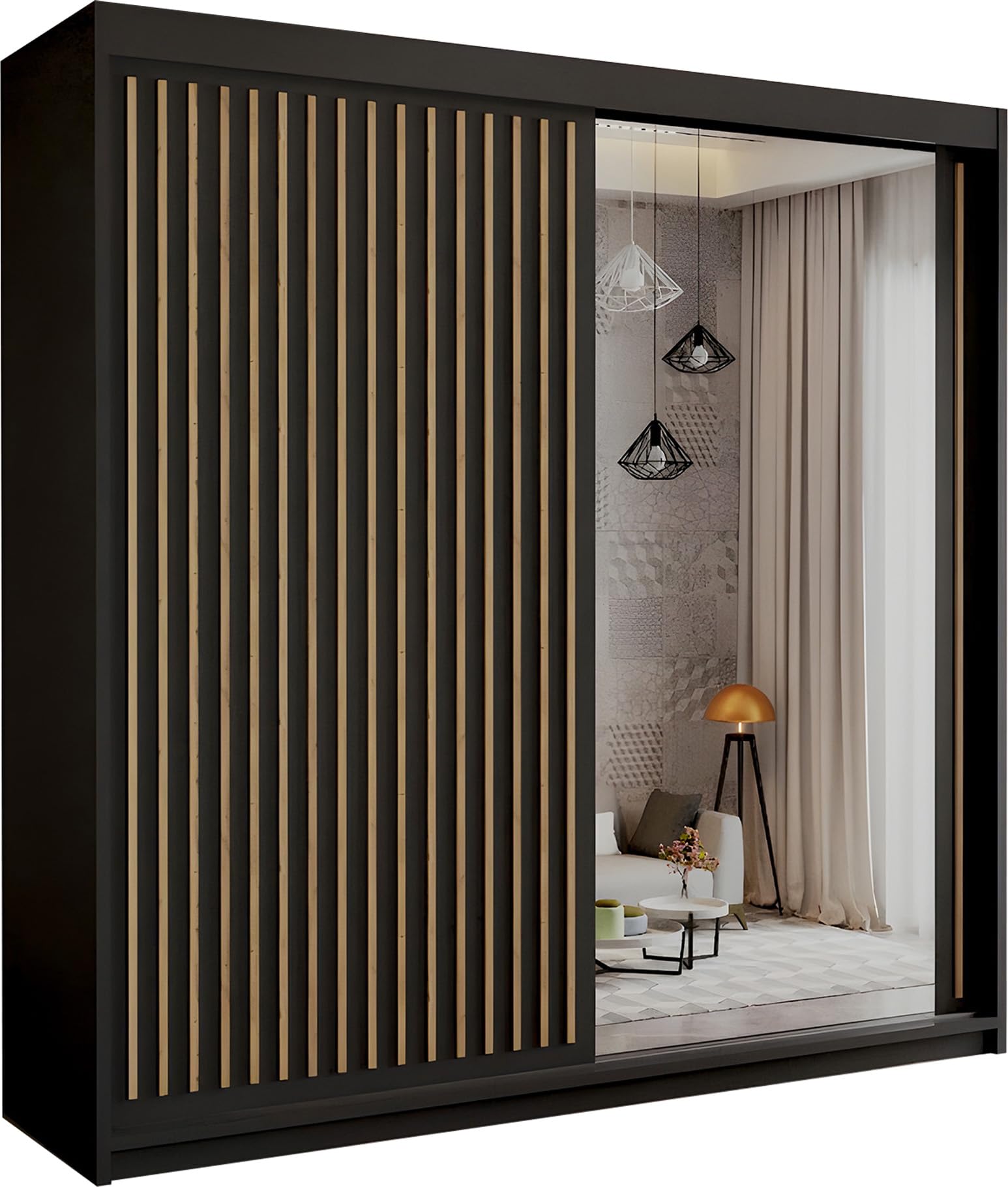 SLIDING WARDROBE 4U Burg Modern Free Standing Stylish Sliding Mirror Door Wardrobe and 3 Sizes (Black, 203cm)