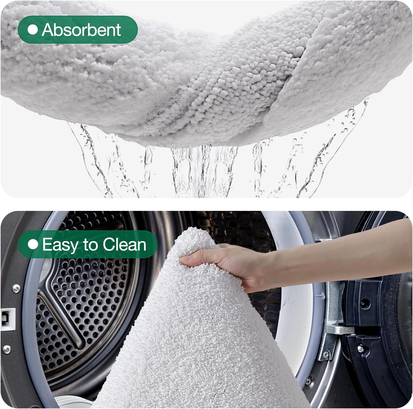 LUMI Bath Mat Oval Bathroom Rug, 20"x32" Non Slip Washable Bathroom Mats, Premium Water Absorbent Shower Rug for Accessories Decor, White
