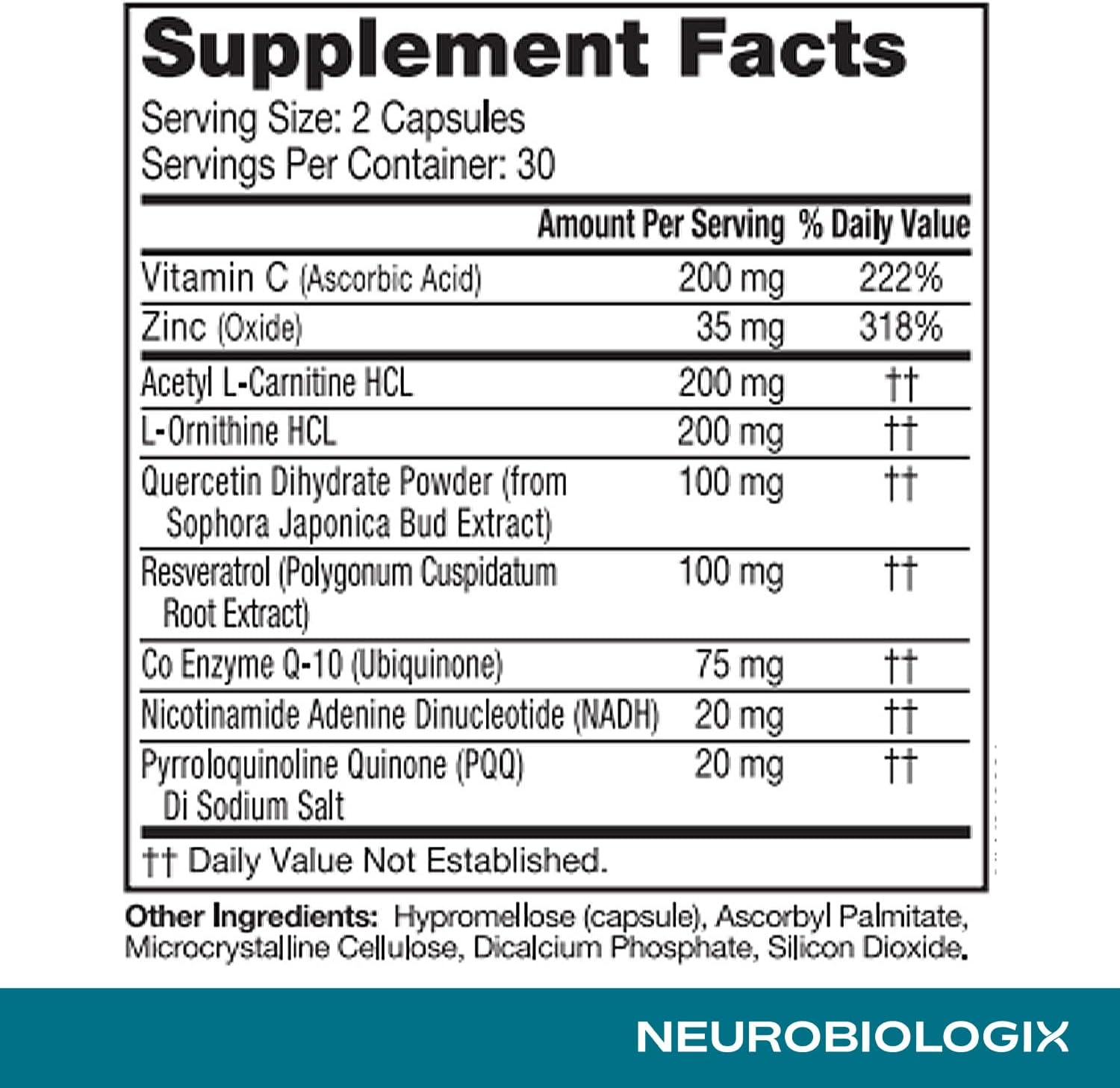 Neurobiologix Mito Cell PQQ Energy & Focus Supplement with CoQ10, Vitamin C, NADH, Acetyl L Carnitine & Antioxidants for Cellular Health & Mitochondrial Support, Promotes Overall Wellness, 90 Capsules