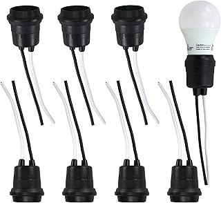Weatherproof E26 Pigtail Lamp Sockets, Medium Base, Black, 8-Pack, 660W Max