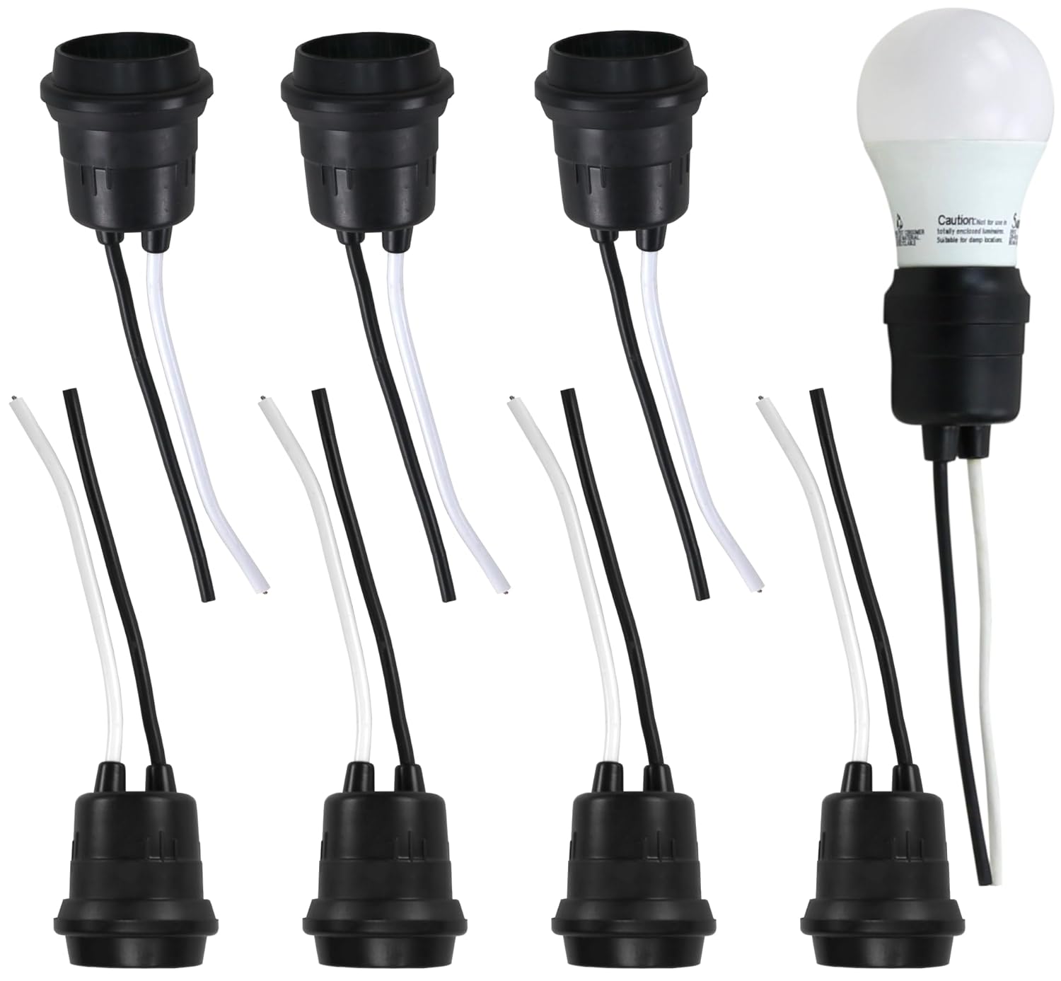 Harrier Hardware Weatherproof 8 Pack, E26 Pigtail Lamp Sockets, Medium Base, Black, 660W Max