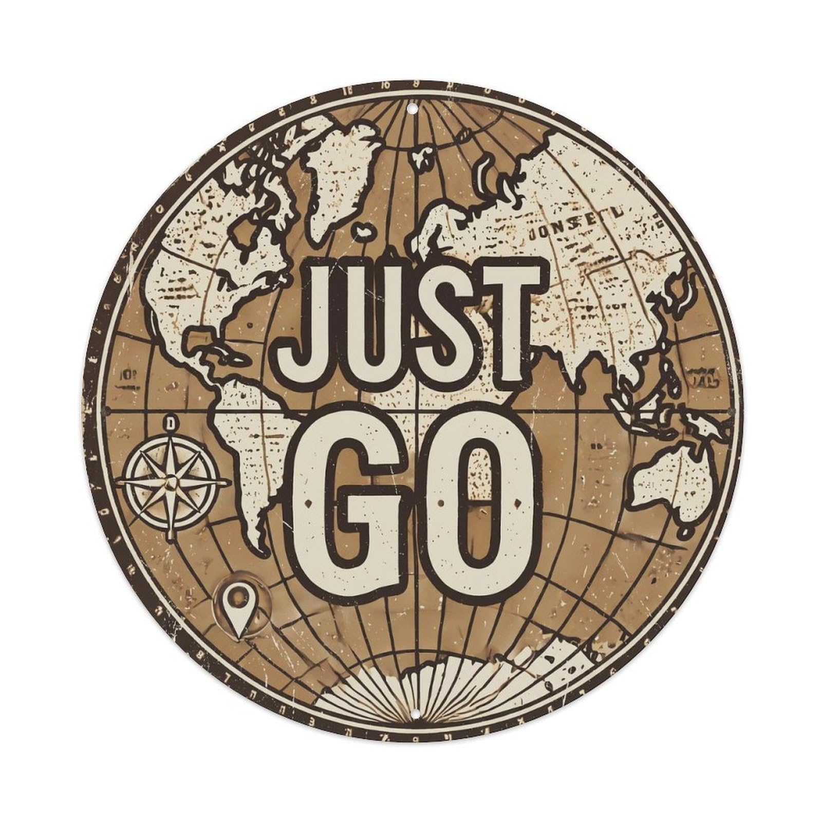 Este 8X8inch Style Vintage World Map With Compass Just Go Pilgrim Metal Tin Sign