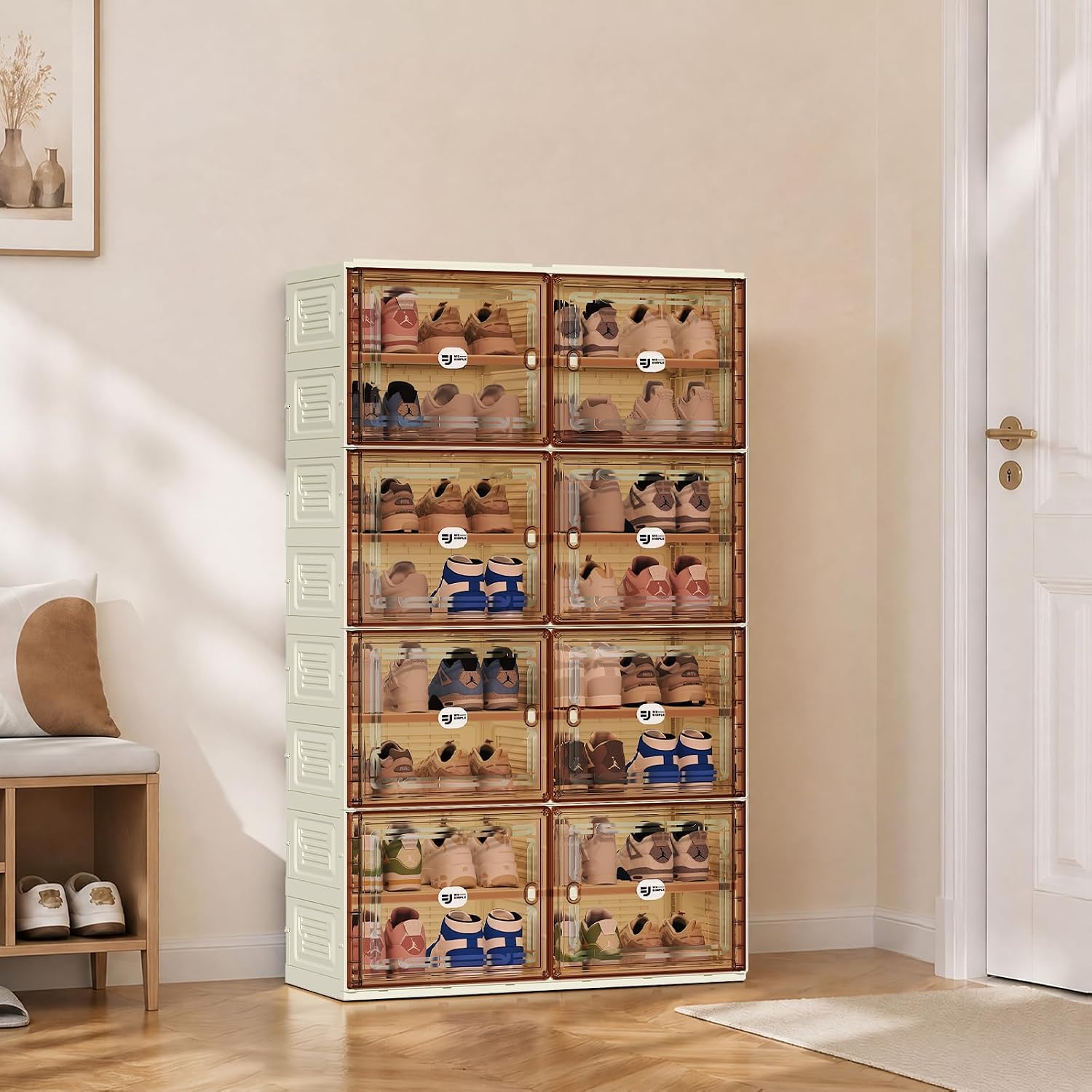 White Shoe Rack Organizer​ for 32 Pairs of Folding Design