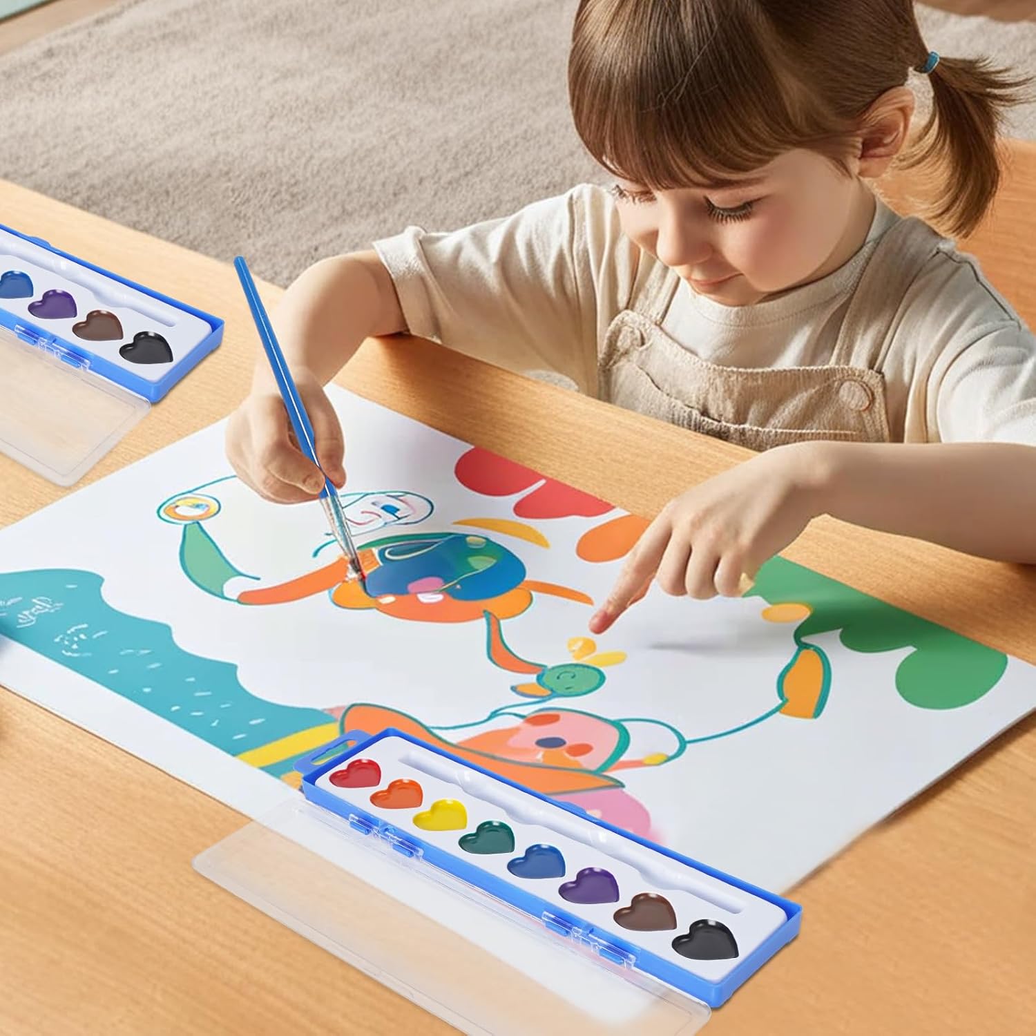 CSH 72 Pack Watercolor Paint Set Bulk (8 Colors Heart-Shaped Paint), Comes with 72 Brushes, Washable Watercolor Paint for Kids and Adults, Art Activities, Party Favors, Classroom Supplies