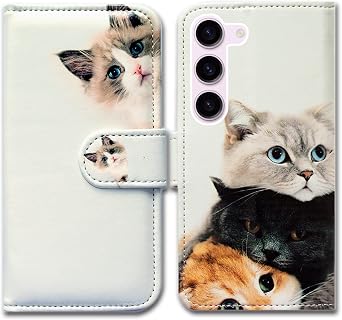 Bcov Case for Samsung S23, Cute Brown Cat Leather Flip Phone Case Wallet Cover with Card Slot Holder Kickstand for Samsung Galaxy S23